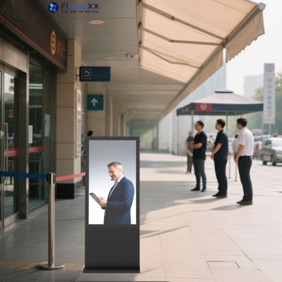 Bon prix Android noir extérieur sans ventilateur Totem numérique vertical Matériau personnalisé Écran d'affichage extérieur Affichage numérique extérieur en ligne